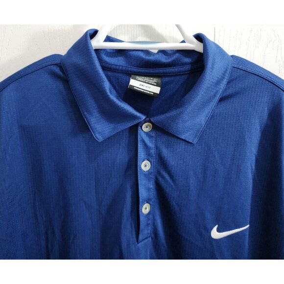Nike Golf Blue Dri Fit White Swoosh Logo Polo Shirt Size XL 100% Polyester - Picture 2 of 11